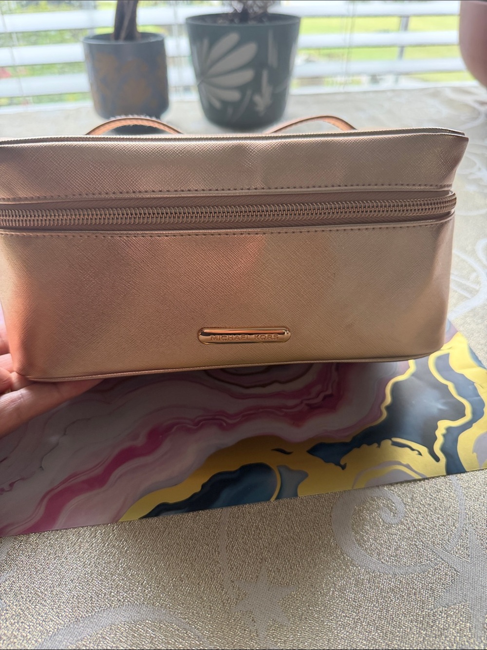 Michael Kors Metallic Rose Gold Makeup Case